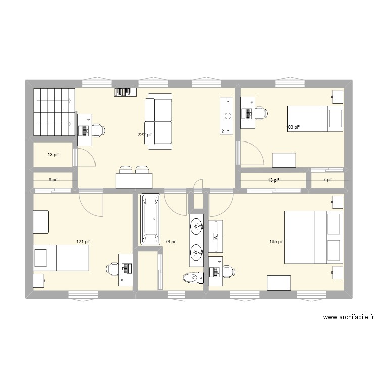 FG12-B. Plan de 9 pièces et 67 m2