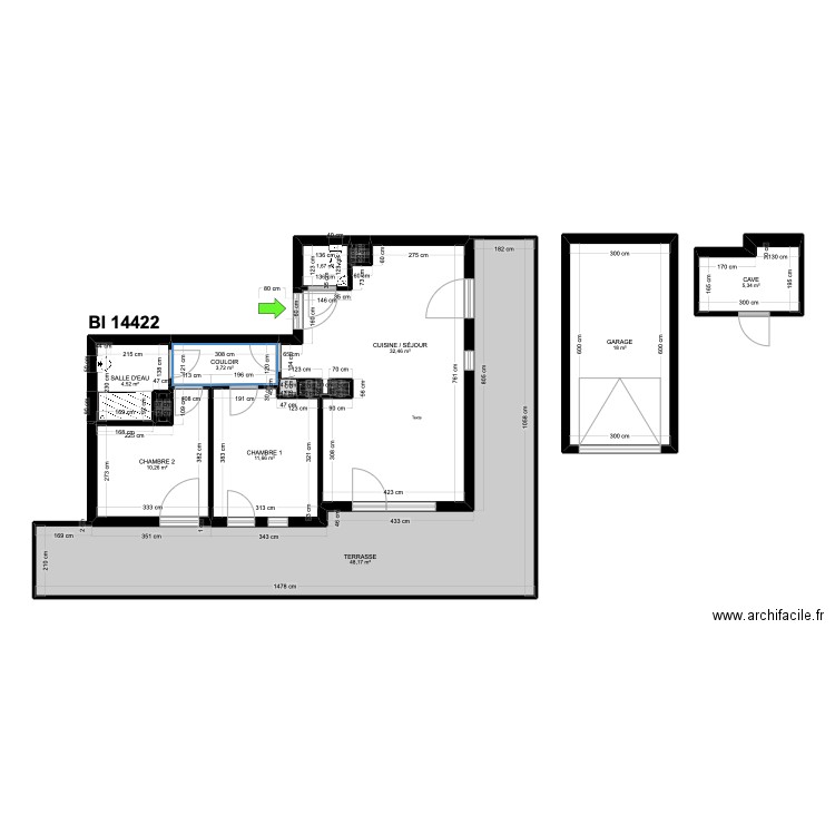BI 14422. Plan de 14 pièces et 137 m2