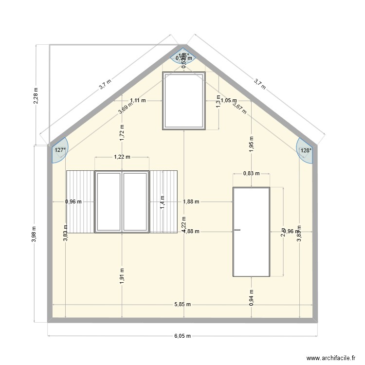 Facade. Plan de 1 pièce et 29 m2