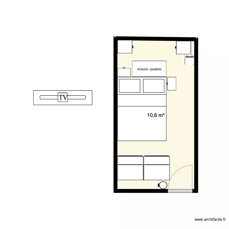 Chambre meuble tv. Plan de 1 et 11 m² Chambre meuble tv. Plan de 1 et 11 m²
