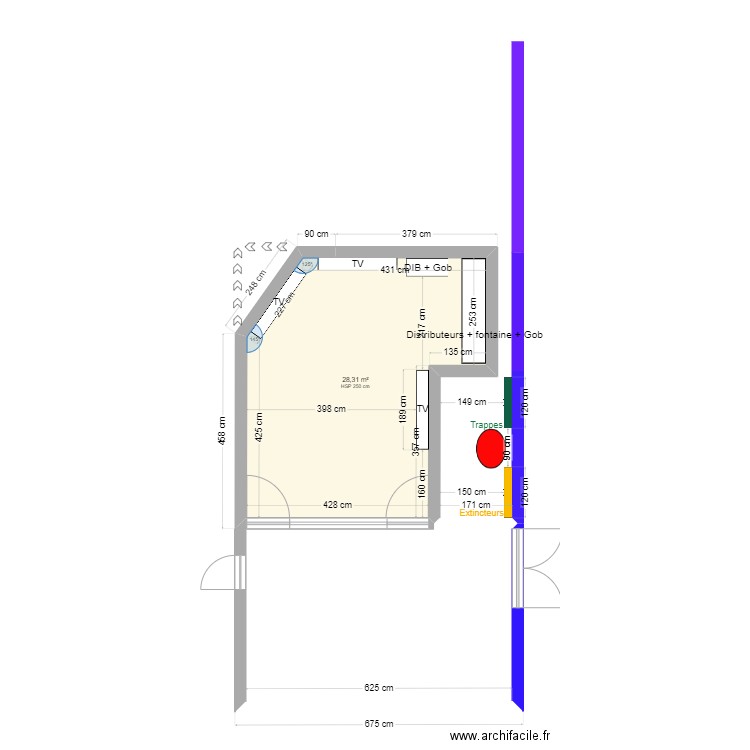 Boquette entrée atelier V2. Plan de 1 pièce et 28 m2