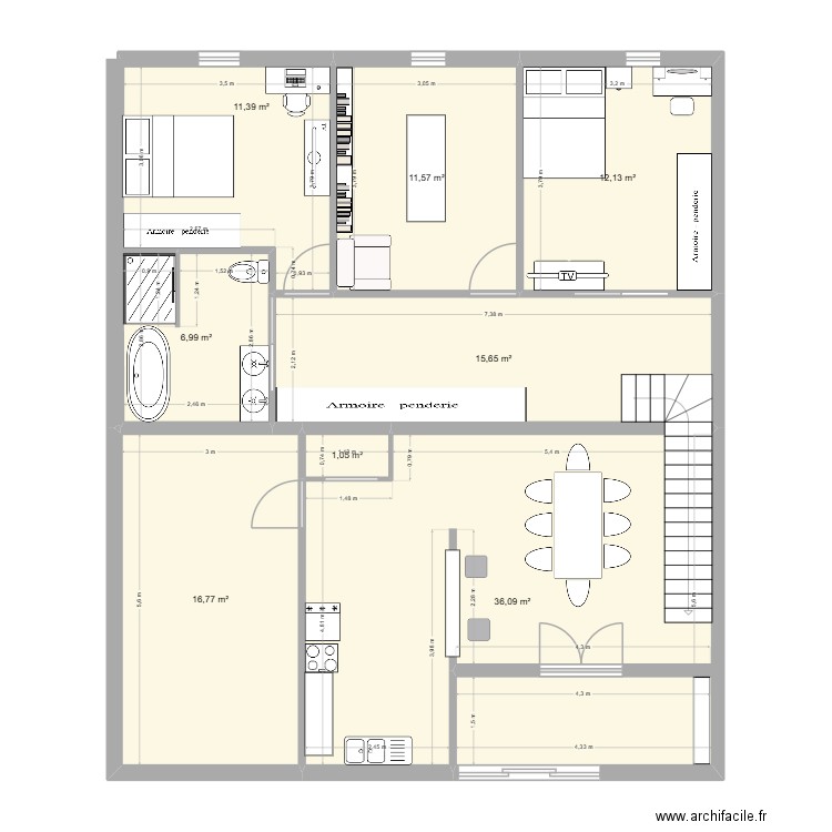 demi etage. Plan de 8 pièces et 112 m2