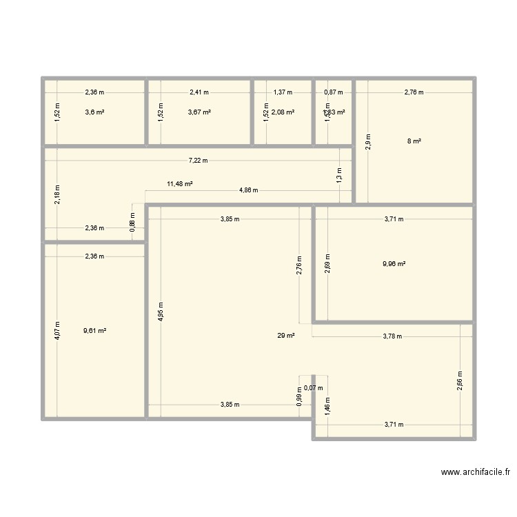 gelifier. Plan de 9 pièces et 79 m2