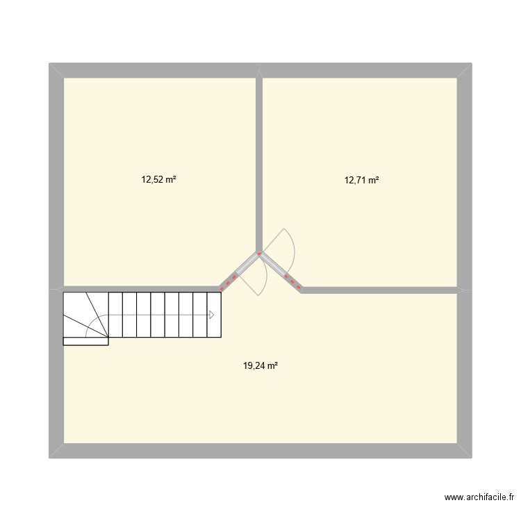 étage. Plan de 3 pièces et 44 m2