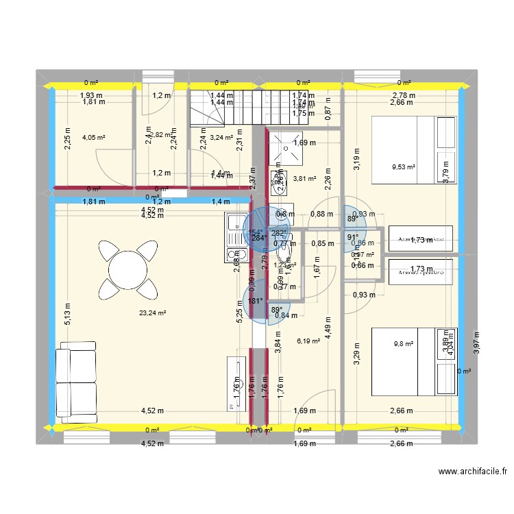 RDC Maison gannay. Plan de 24 pièces et 66 m2