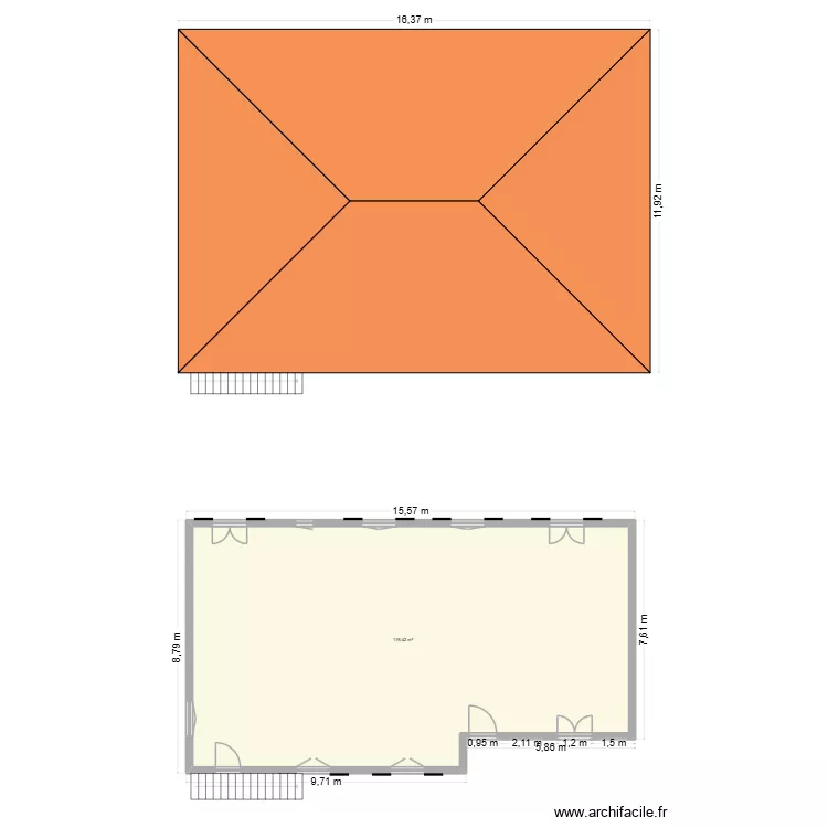etage_toiture_V1. Plan de 1  et 119 m²