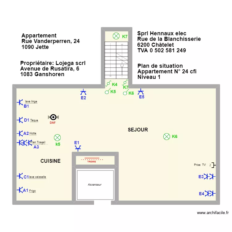 Plan de situation appartement n&deg; 24 cfi Niveau 1. Plan de 