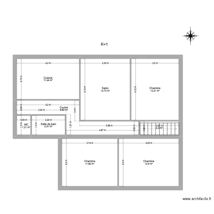 MULLER Viviane réno globale. Plan de 9 pièces et 79 m2
