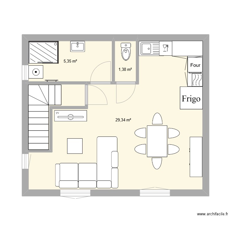 Gite 2 - Atelier R1a. Plan de 4 pièces et 39 m2