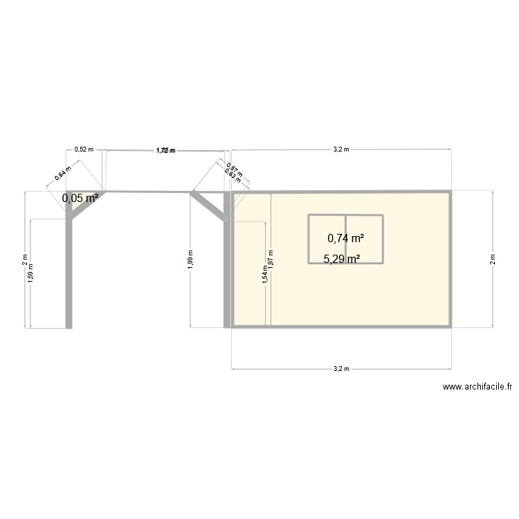VUE DE COTE    ABRI JARDIN ET ABRI BOIS. Plan de 3 pièces et 7 m2