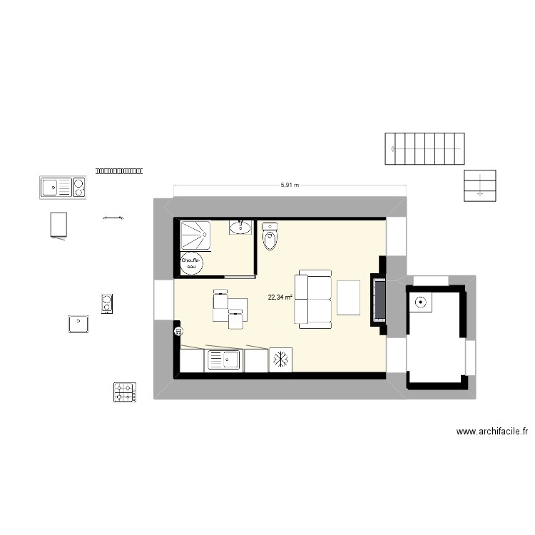 grenier1. Plan de 1 pièce et 22 m2