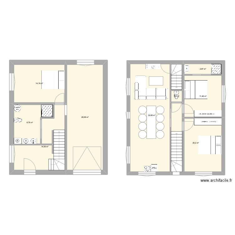 RDC. Plan de 9 pièces et 135 m2
