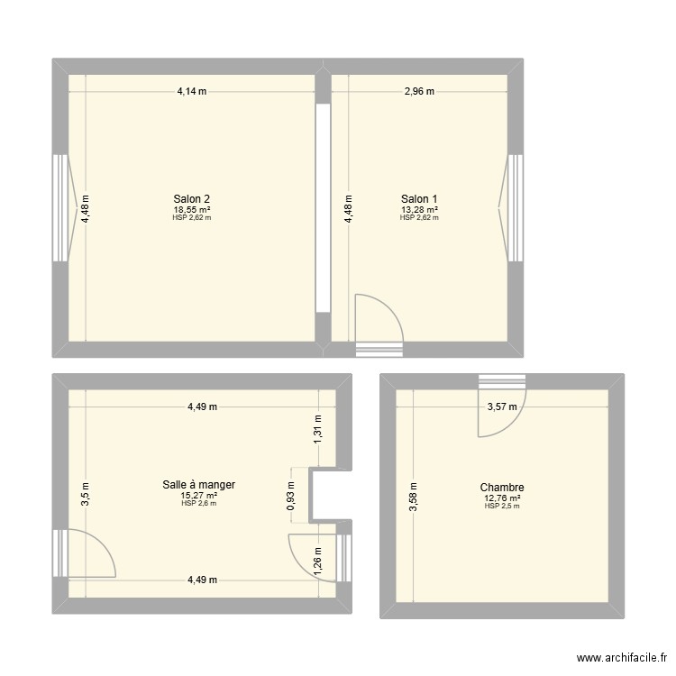RICHARD. Plan de 4 pièces et 60 m2