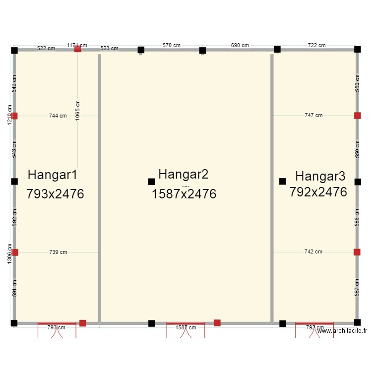 nouvelles semelles 3 hangars. Plan de 1 pièce et 772 m2