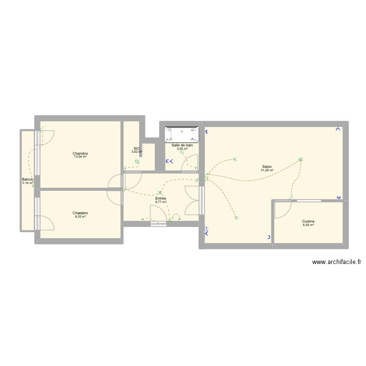 Stationlei. Plan de 8 pièces et 79 m2