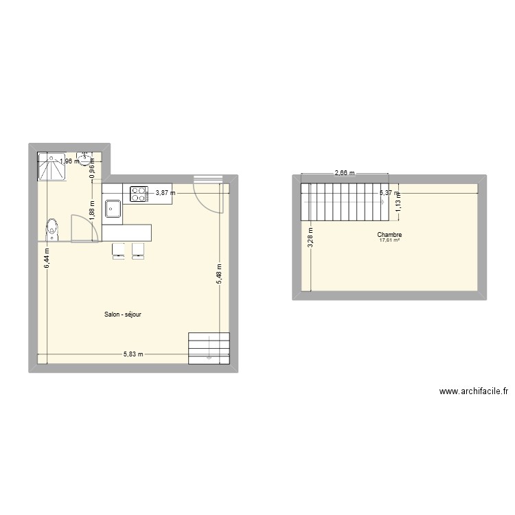 F2 - Haut droite v2. Plan de 2 pièces et 51 m2