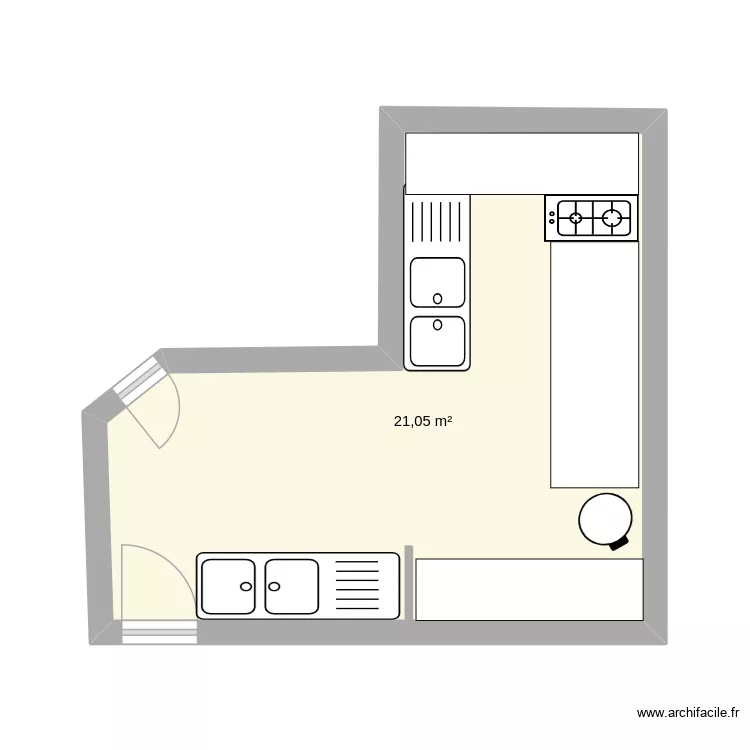 cuisine. Plan de 1 Pièce et 21 m² cuisine. Plan de 1 Pièce et 21 m²