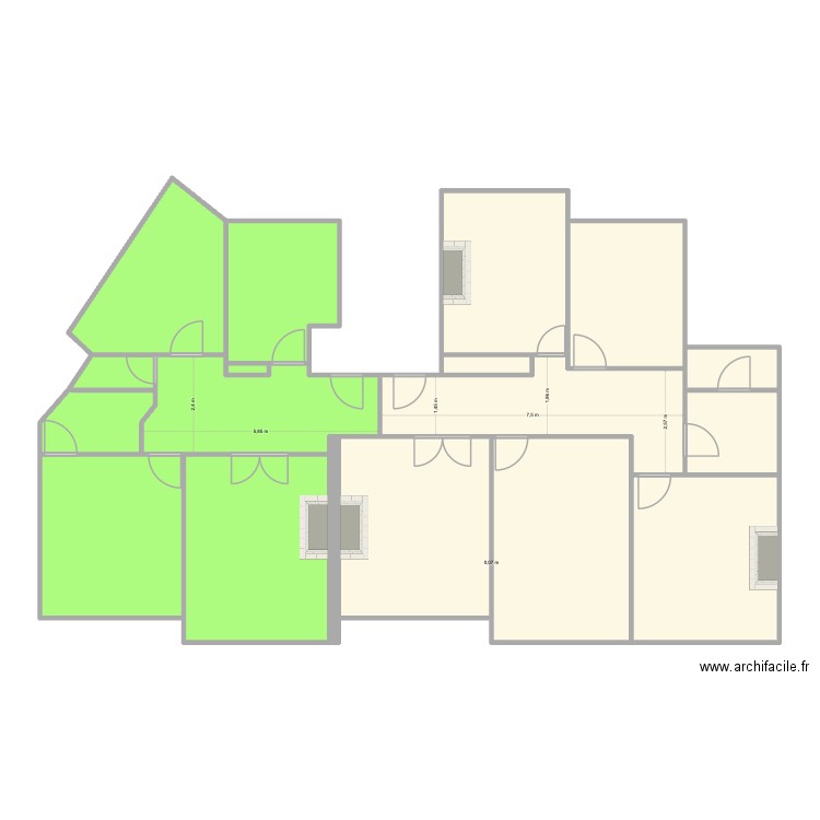 Bureaux privatifs annexe bail. Plan de 17 pièces et 158 m2