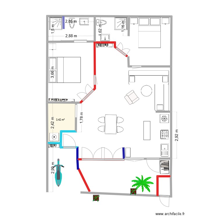 KODOK dif again. Plan de 1 pièce et 3 m2