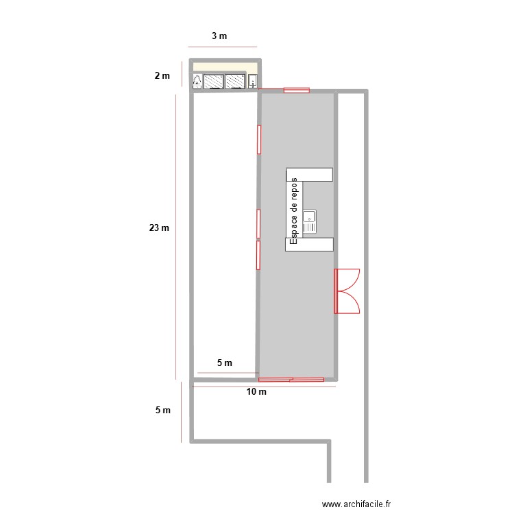 Boucanage. Plan de 2 pièces et 22 m2