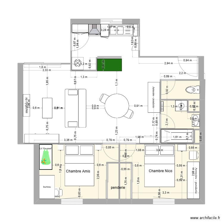 appart2. Plan de 6 pièces et 26 m2