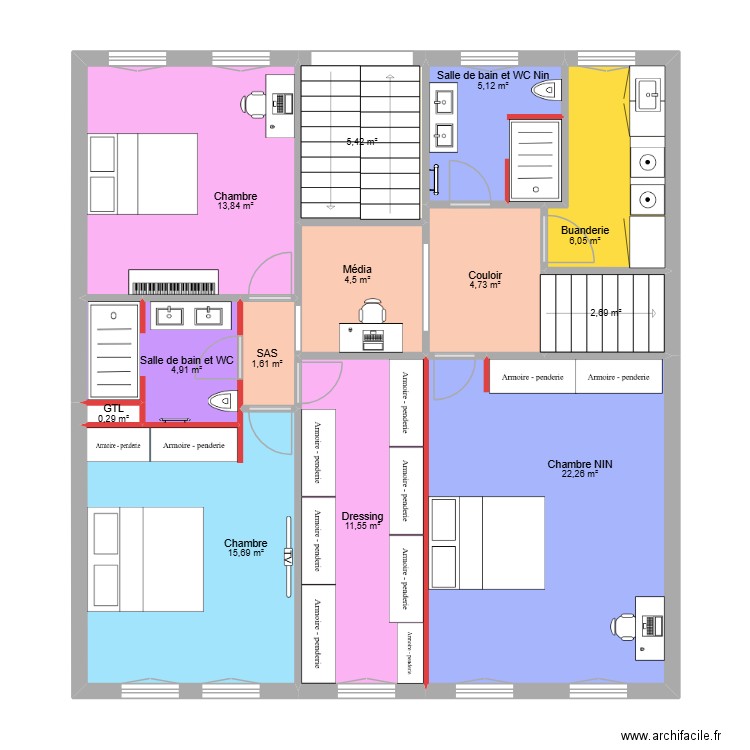 CDS - PRO - R+1 v2. Plan de 13 pièces et 99 m2