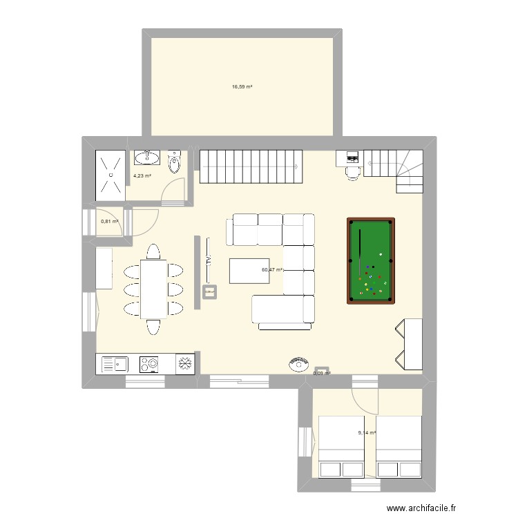 Chatelard étage. Plan de 7 pièces et 92 m2