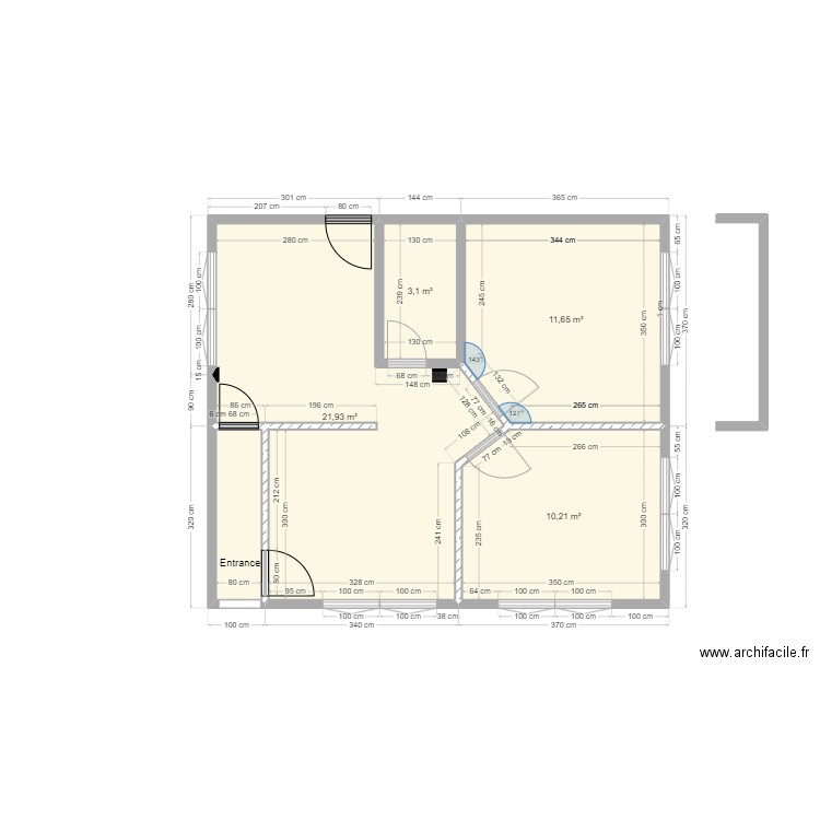 ground. Plan de 4 pièces et 45 m2