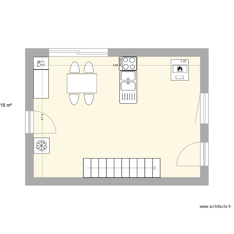 cuisine. Plan de 1 pièce et 23 m2