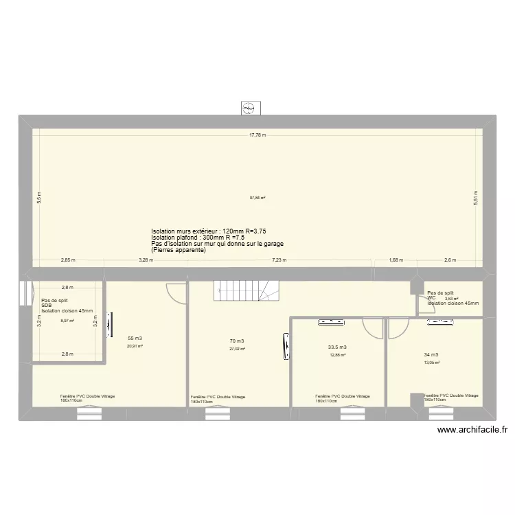 chauffage &eacute;tage. Plan de 7 pièces et 184 m²