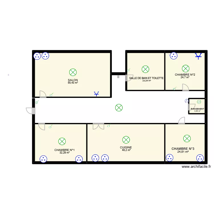 MAISON. Plan de 7  et 213 m²