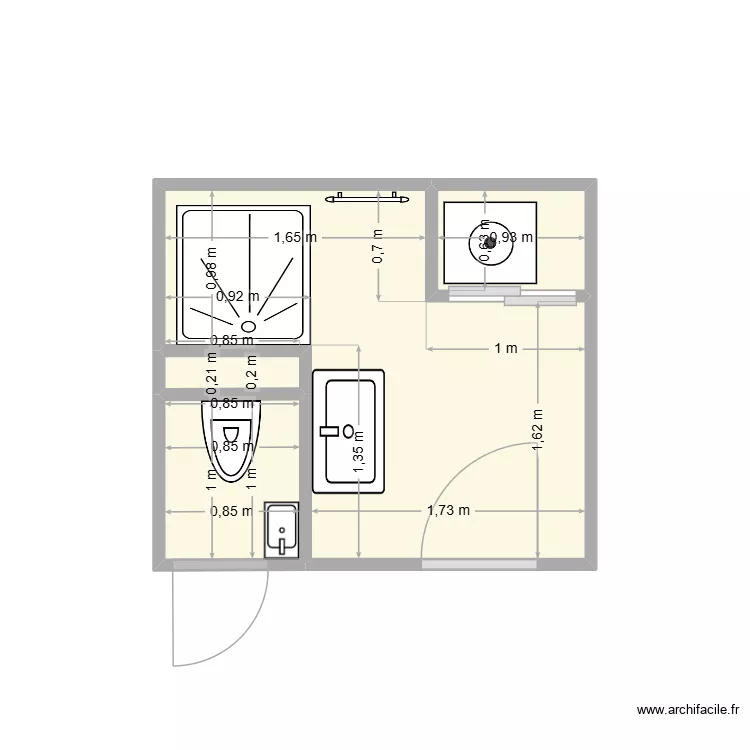 SDB 0303. Plan de 4 pièces et 6 m²