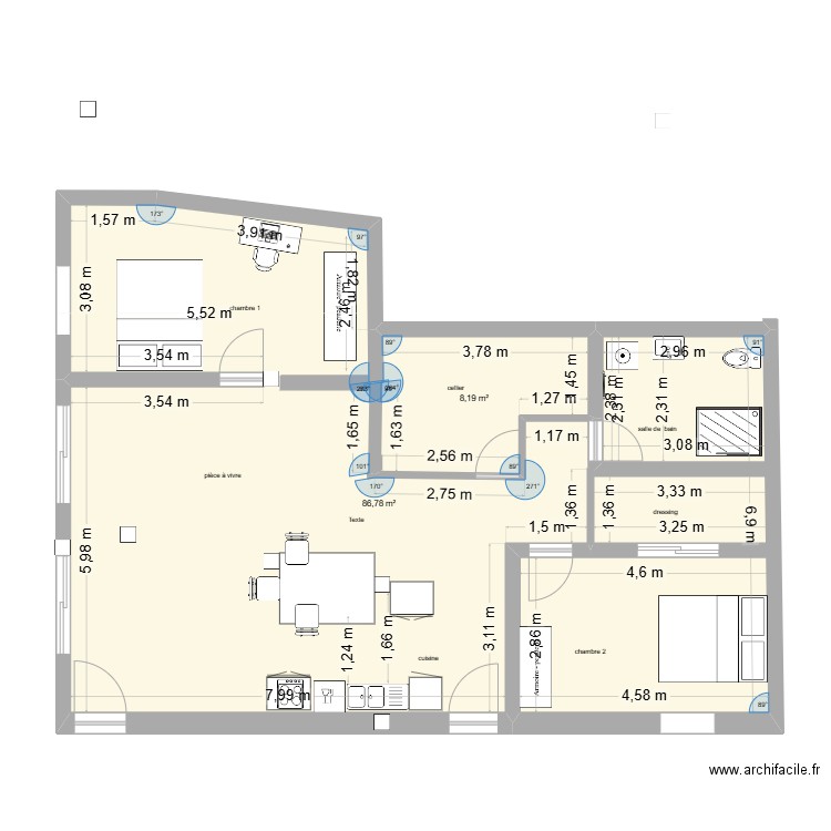 log. jb2. Plan de 2 pièces et 95 m2