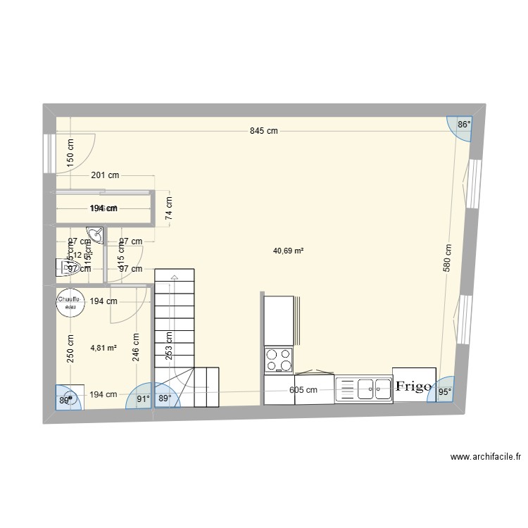 plateau Pouilly. Plan de 4 pièces et 48 m2