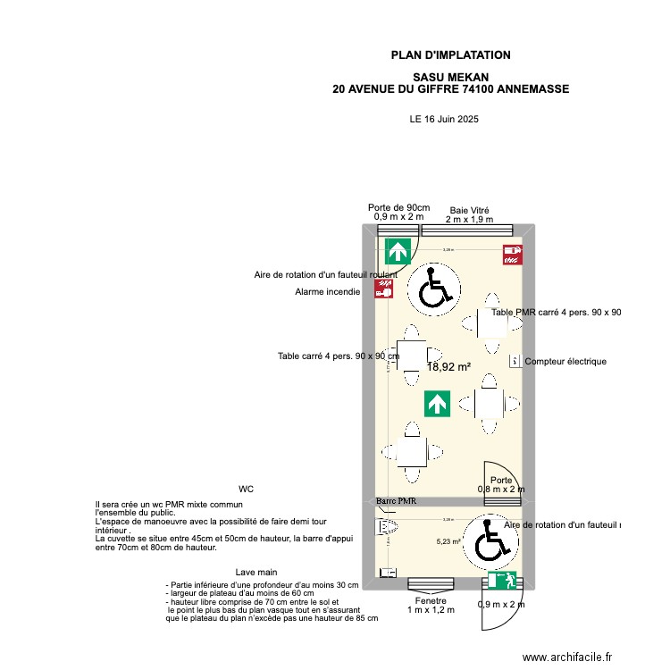 mekan D'IMPLATATION. Plan de 2 pièces et 24 m2