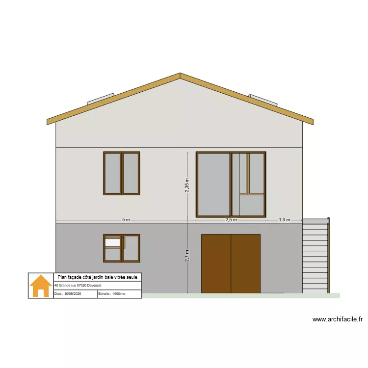 Plan fa&ccedil;ade baie vitr&eacute;e seule. Plan de 