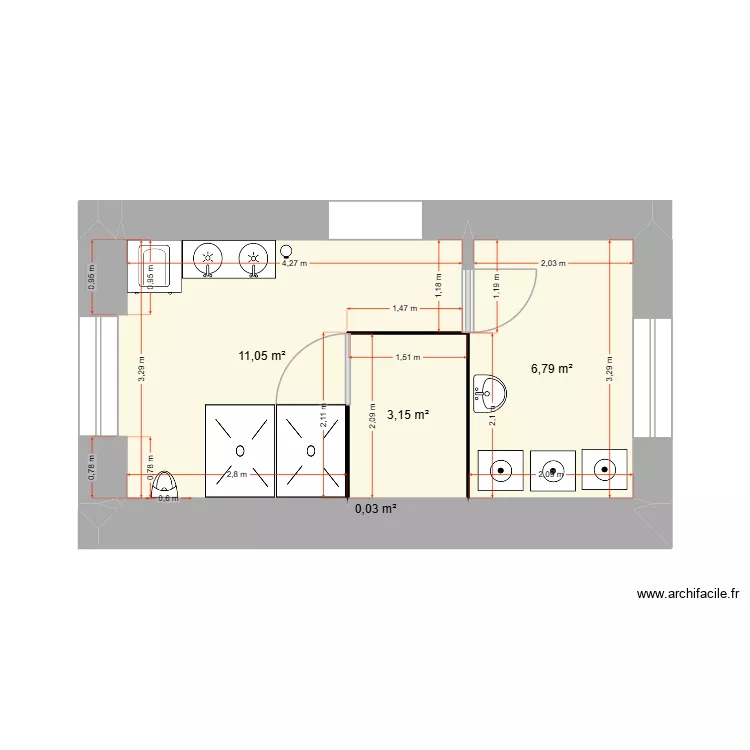 wc la gare. Plan de 4 pièces et 21 m²
