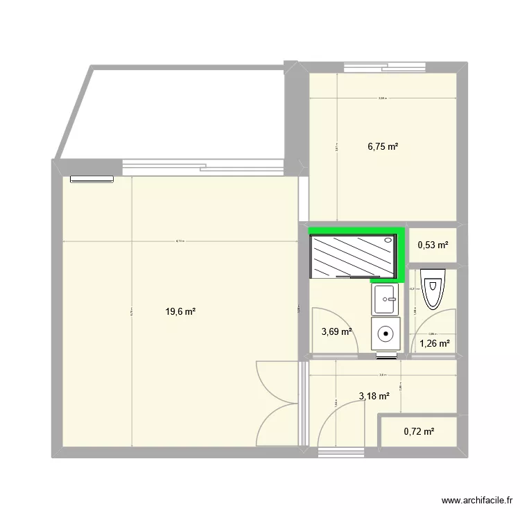 Plan_Sables_Bonnes-cotes_08-26_vide_avec cotes_sdbOption3. Plan de 7 Pièces et 36 m²