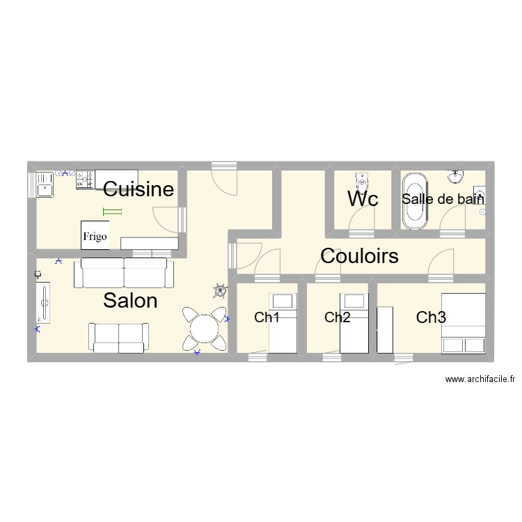 House. Plan de 8 pièces et 72 m2