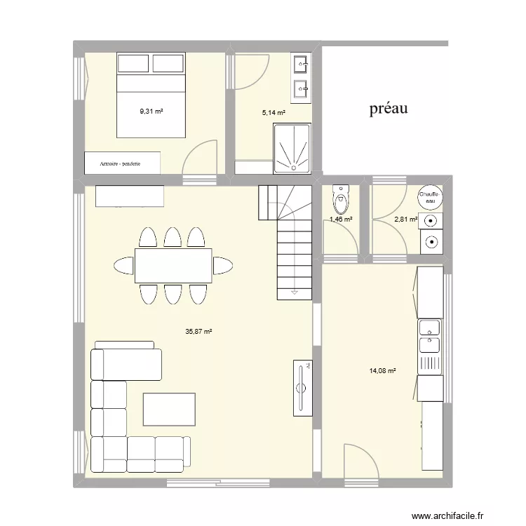 id&eacute;e am&eacute;nagement maison &agrave; r&eacute;habiliter. Plan de 6  et 69 m²