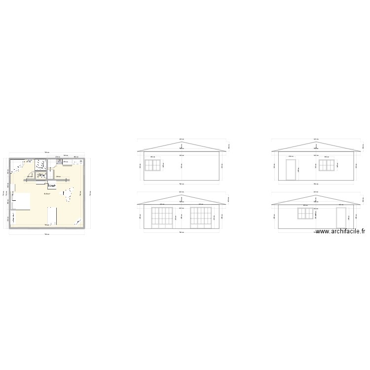 bureau planning. Plan de 2 pièces et 54 m2