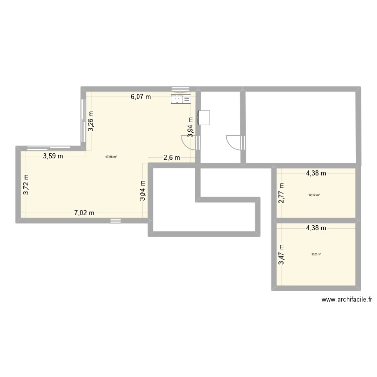 maison. Plan de 3 pièces et 75 m2