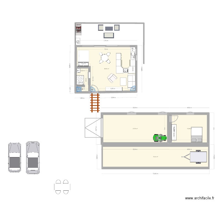 Garage. Plan de 4 pièces et 116 m2