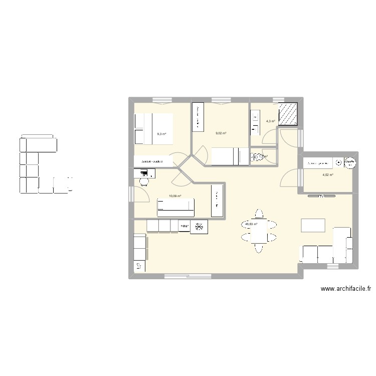 maison faucon V1. Plan de 7 pièces et 85 m2