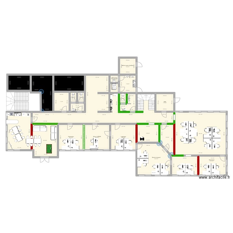 Réorganisation bureaux 03 2024.. Plan de 24 pièces et 365 m2