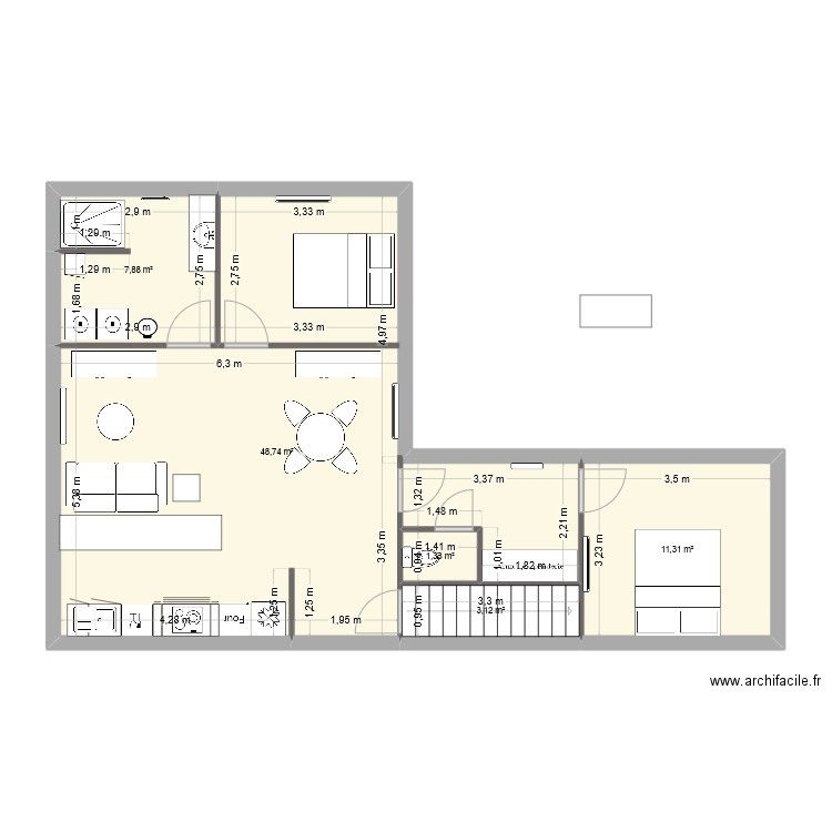 Appart Chaumont. Plan de 5 pièces et 72 m2