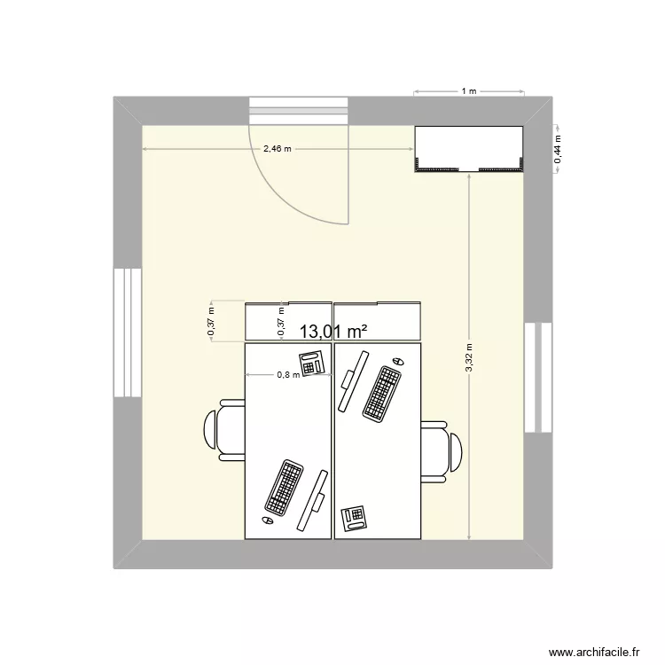 BUREAU. Plan de 1  et 13 m²