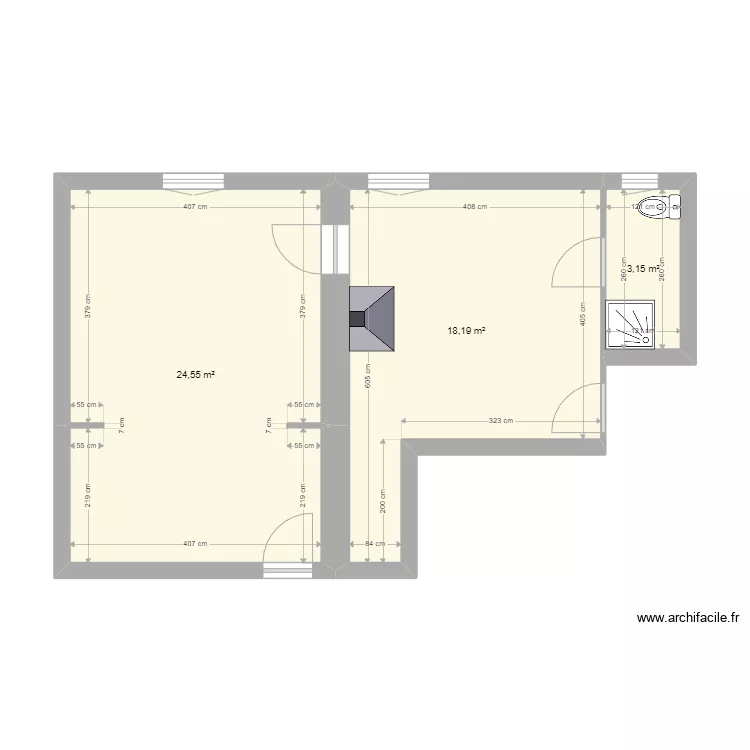 Lot 17 existant. Plan de 3  et 46 m²