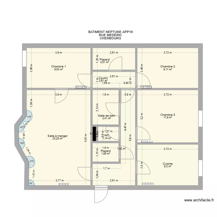 BAT NEPTUNE APP19. Plan de 12  et 83 m²