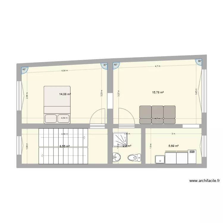 1er. Plan de 5 Pièces et 47 m²